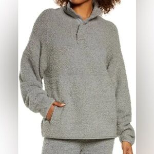 Skims Cozy Knit Pullover Gray Button Sherpa Fuzzy SOFT Size XXS/XS EUC